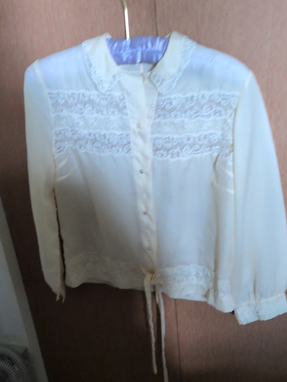 Women's Lace Panel Cream Button-Up Blouse